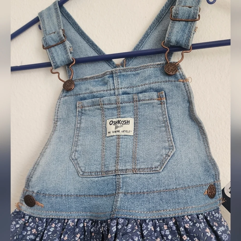 OshKosh B'gosh Blue Floral  Overall Toddler Dress Adjustable Straps Sz 4T (NWT)